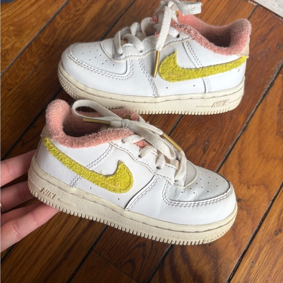 Nike Other - Nike Toddler Air Force Kids Pink, White and Yellow Sneakers 8C Lace Up
